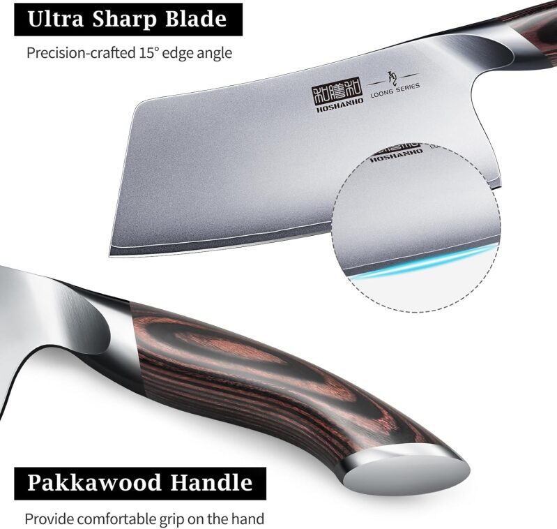 HOSHANHO 7-Inch Cleaver Knife - Japanese High Carbon Steel Meat and Vegetable Chopper