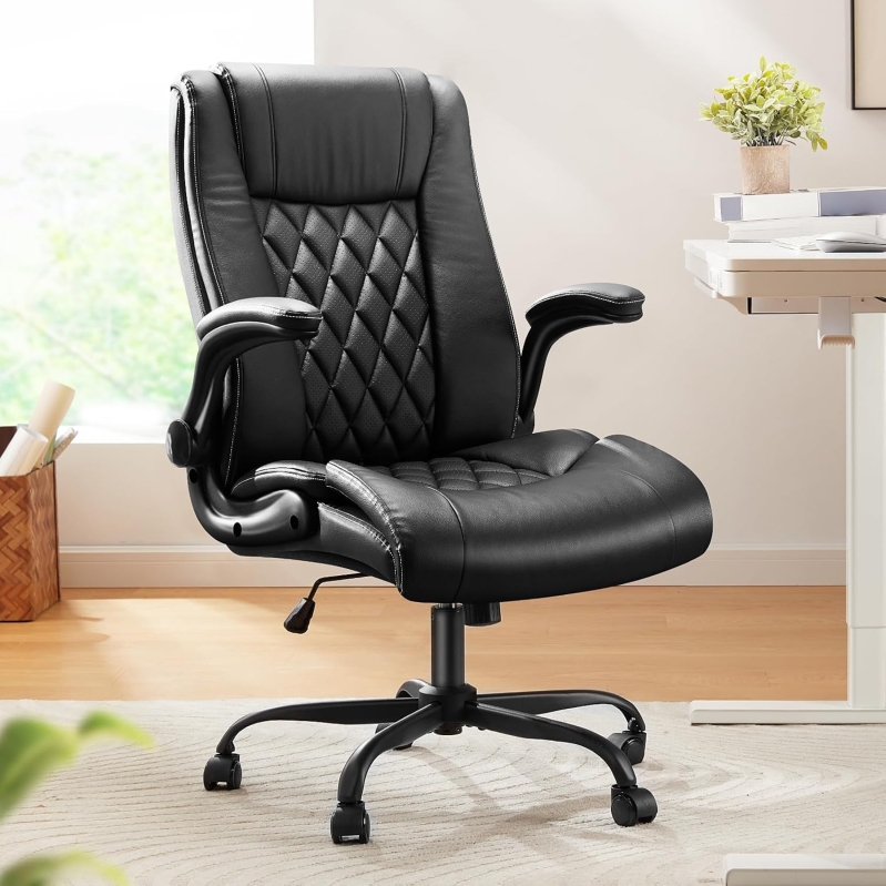 Marsail Executive Office Chair with Flip-Up Armrests - Ergonomic PU Leather Desk Chair