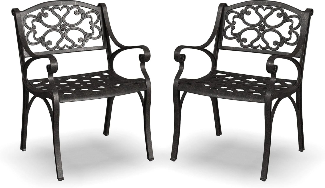 Homestyles Outdoor Cast Aluminum Dining Chairs - Set of 2, Rustproof Bronze