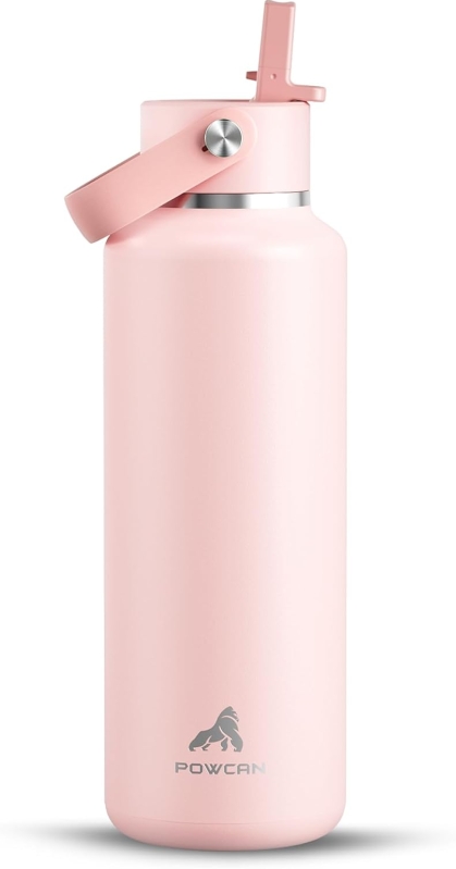 POWCAN 18 oz Insulated Stainless Steel Water Bottle - Leakproof Straw Lid (Cotton Candy)