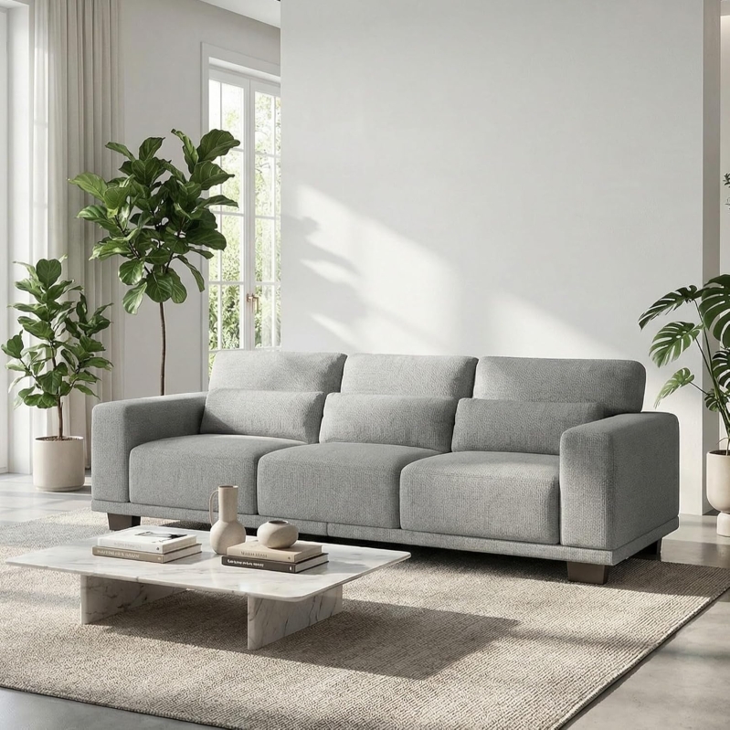 Marsail 89 Inch Modern 3 Seater Sofa with Deep Seats Grey Linen