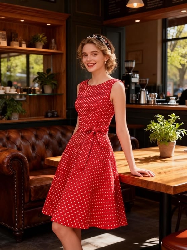 Hanpceirs Women's 1950s Vintage Boatneck Sleeveless Swing Cocktail Dress
