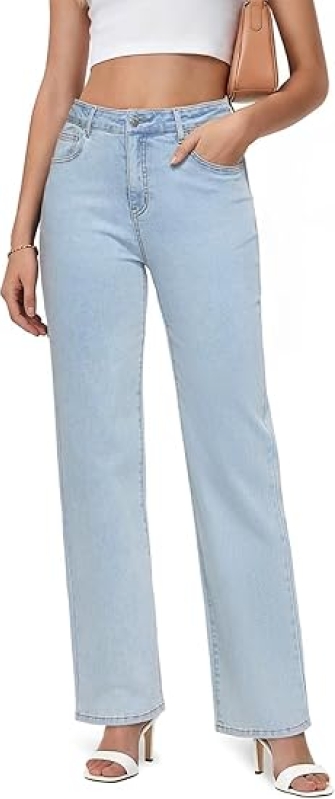 Women's High-Waisted Straight Leg Jeans - Y2K Loose Fit 90s Style Denim
