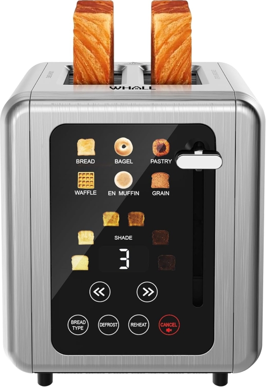 WHALL 2-Slice Touch Screen Smart Toaster - Brushed Stainless Steel with 1.5