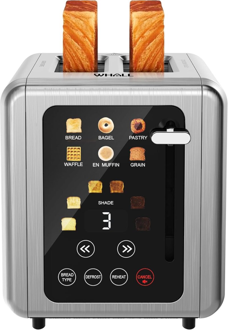 WHALL 2-Slice Touch Screen Smart Toaster - Brushed Stainless Steel with 1.5