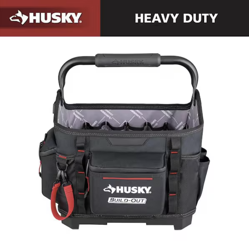Husky Build-Out 14 in. Tool Tote - Stackable Heavy-Duty 1680D Tool Bag