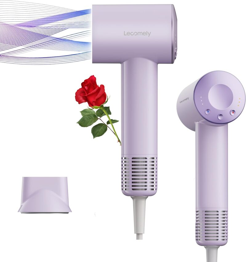 Lecomely Dual Voltage Travel Hair Dryer - High-Speed 110,000 RPM Ionic Blow Dryer (Purple)