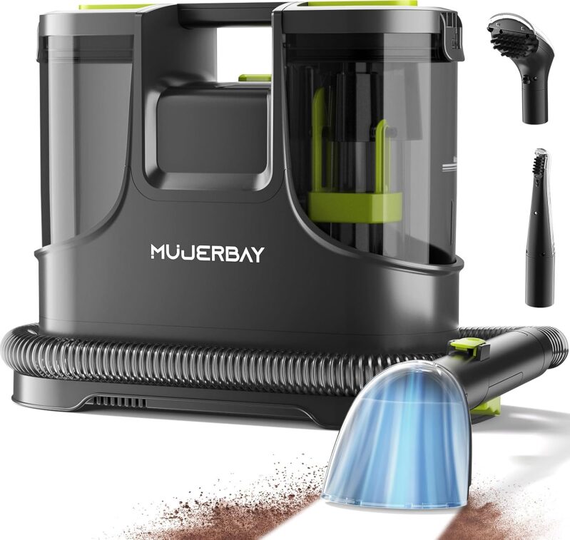 MUJERBAY Portable Upholstery & Carpet Cleaner - 15Kpa High-Suction Spot and Stain Machine