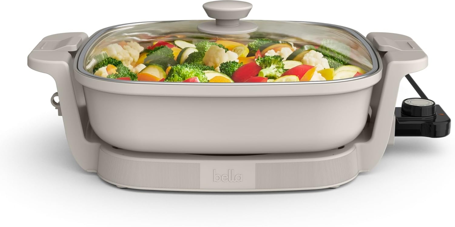 bella Make & Take Electric Skillet - 12” Fits-anywhere™ Portable Non-Stick Cooker (Oatmilk)