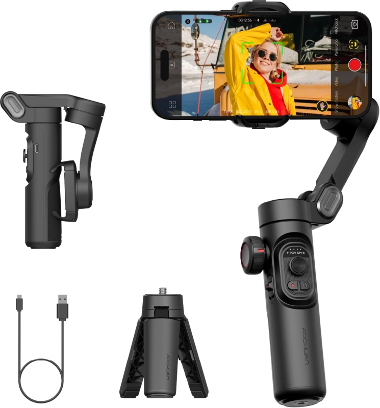 AOCHUAN Smart XE 3-Axis Gimbal Stabilizer for iPhone & Android - Foldable Handheld Smartphone Gimbal