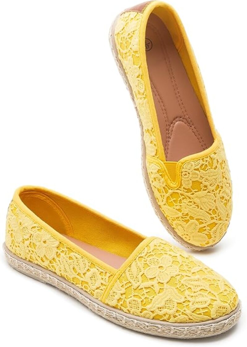 BABUDOG Women's Flower Embroidered Lace Ballet Flats - Foldable Memory Foam Dress Flats
