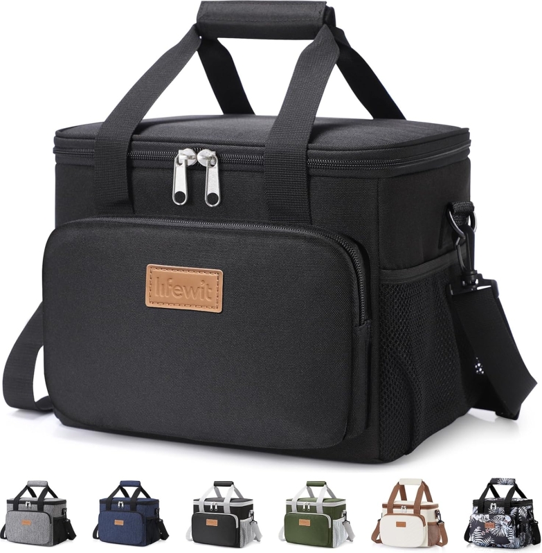 Lifewit 9L Insulated Lunch Bag - Leakproof Soft Cooler Tote for Adults (Black, 12-Can)