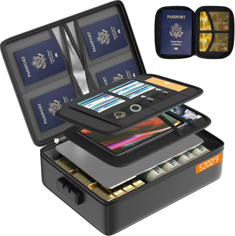 Grothery 5200°F Fireproof Document Organizer with Lock - 8-Layer Heat Insulated File Box (Black)