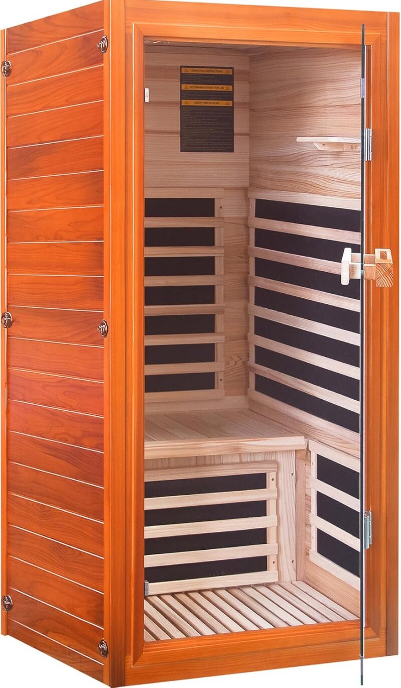Far Infrared Indoor Home Sauna - 1-Person Dry Sauna with Bluetooth & Chromotherapy (1065W)