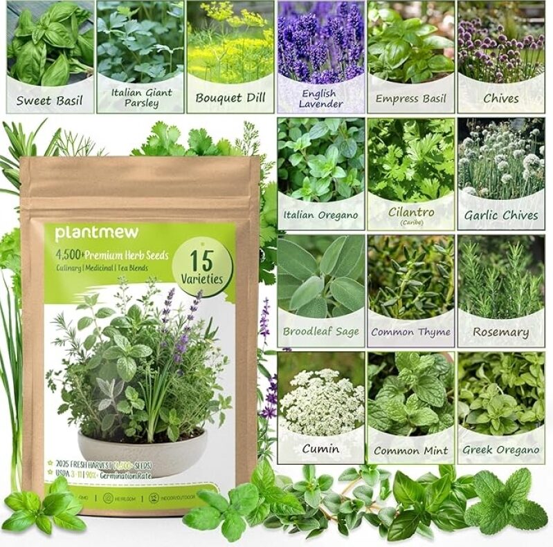 Save Big: 15-Pack Herb Seeds with 4,500+ Non-GMO Heirloom Seeds – Best Deal!