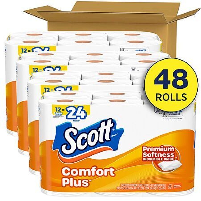 Scott ComfortPlus One-Ply TP – 48 Pack, 144 Rolls, $17.27