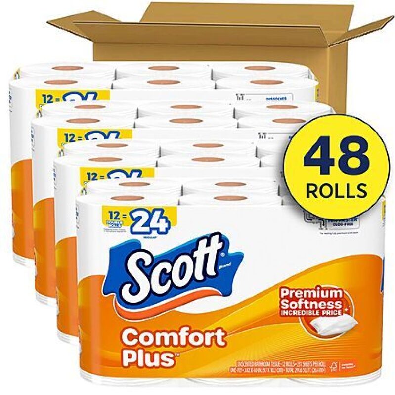 Scott ComfortPlus One-Ply TP – 48 Pack, 144 Rolls, $17.27