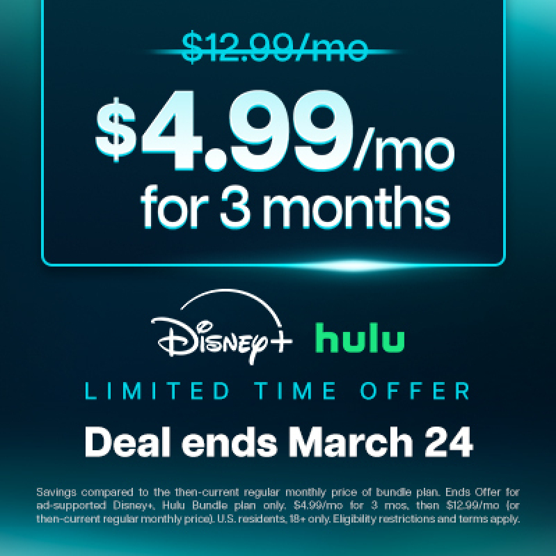 3-Month Disney+ & Hulu Bundle – $4.99/Month (Ads)