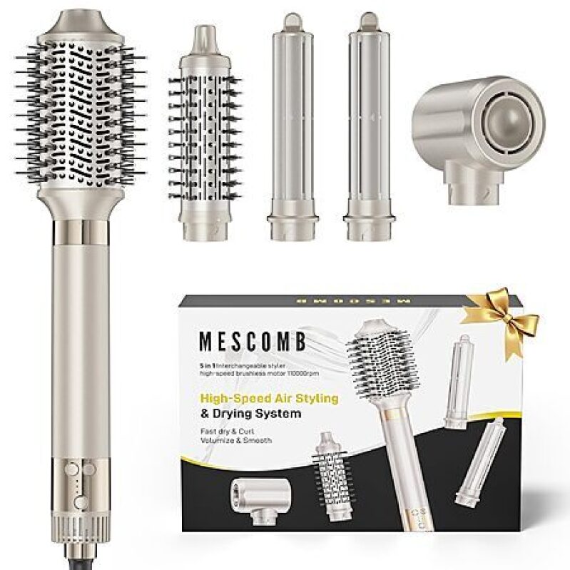 60% Off MESCOMB 5-in-1 Hot Air Styler – Auto Wrap Curlers, Dryer & Brush for $49.99