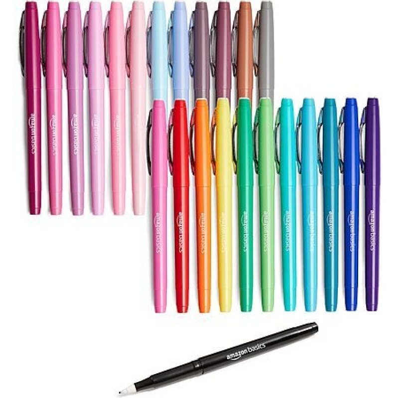 Amazon Basics Felt Tip Marker Pens – 24 Assorted Colors, Smear‑Proof, No‑Fray – $10.74 (Free Prime)
