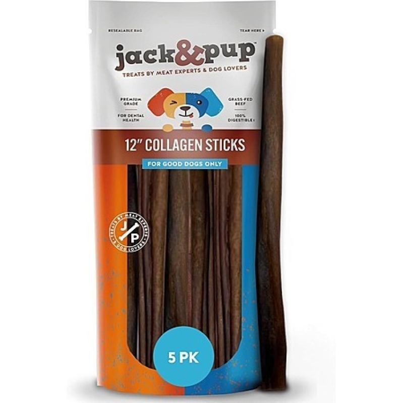 Jack&Pup Beef Collagen Chew Sticks – 5 Pack, 12