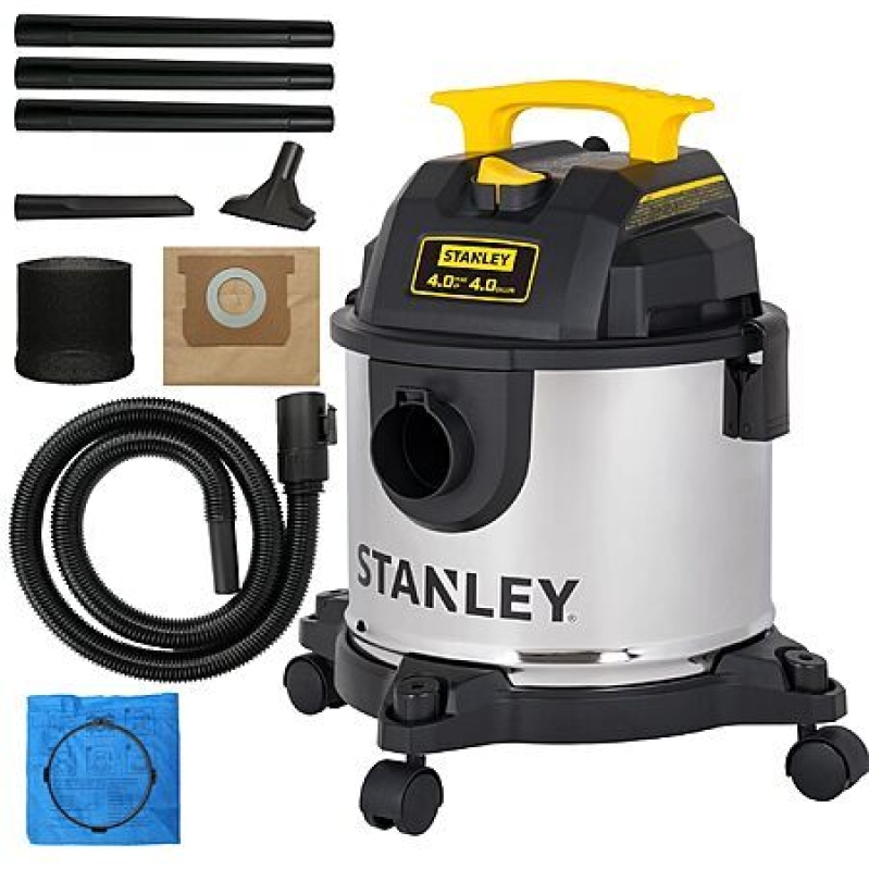 Stanley 4‑Gallon Wet/Dry Shop Vacuum – 4‑Peak HP, Stainless Steel, 3‑in‑1 for $60.44