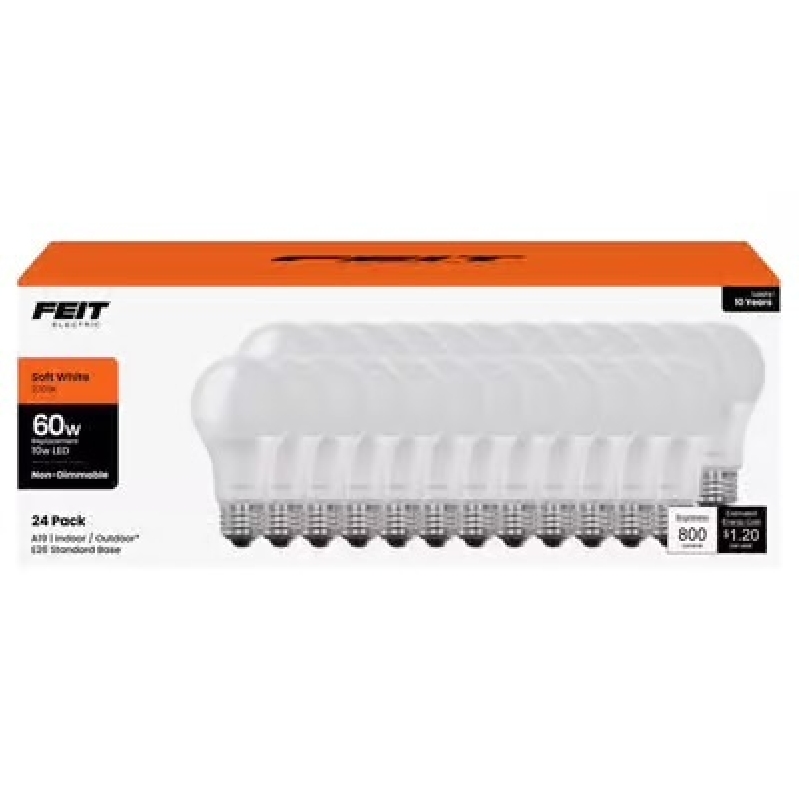 Feit A19 Soft White LED Bulb – 24 Pack for $19.99
