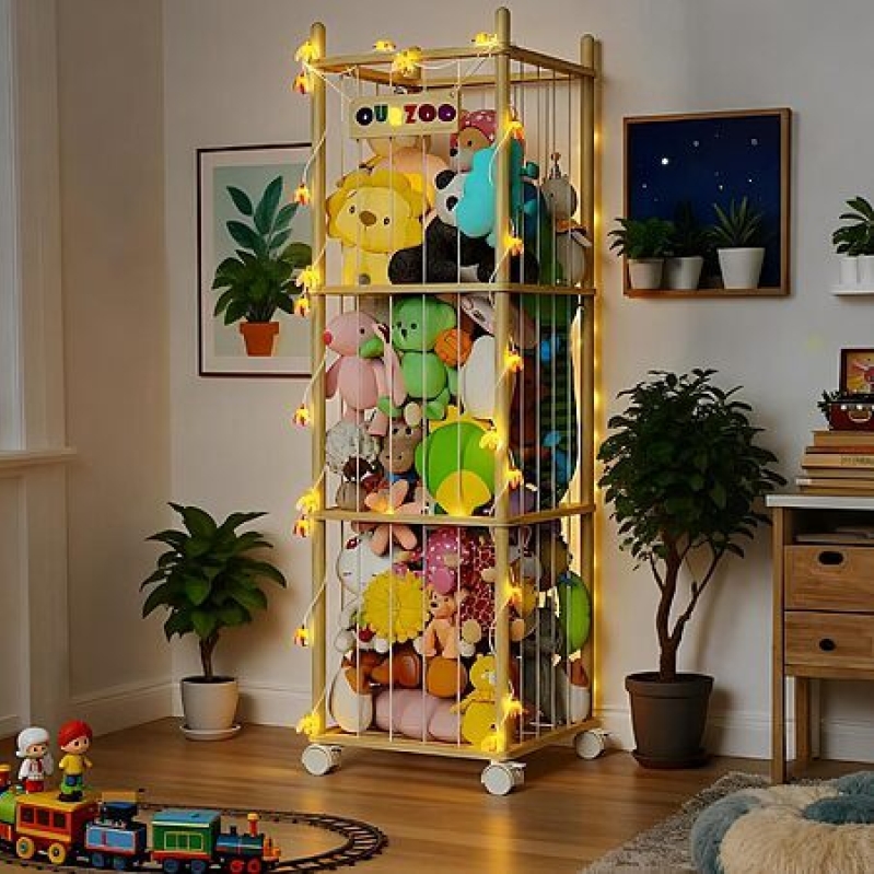 Happnear Stuffed Animal Storage Zoo with Wheels & Twinkling Bee Lights – $17.92 Deal