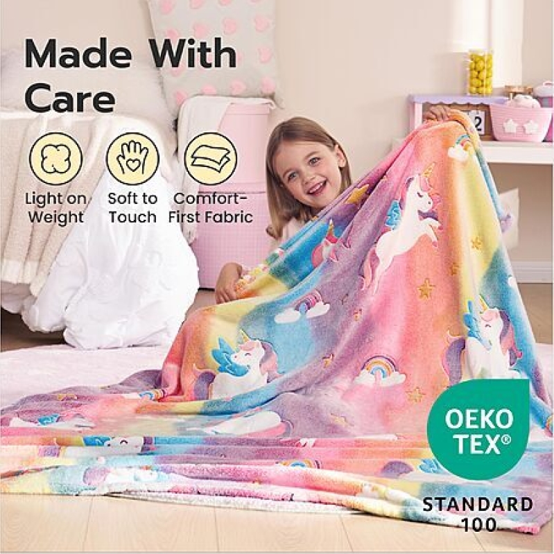 Joiedomi Glow-in-the-Dark Unicorn Blanket – Cozy Flannel, 50x60, Only $8.49 (Save 70%)