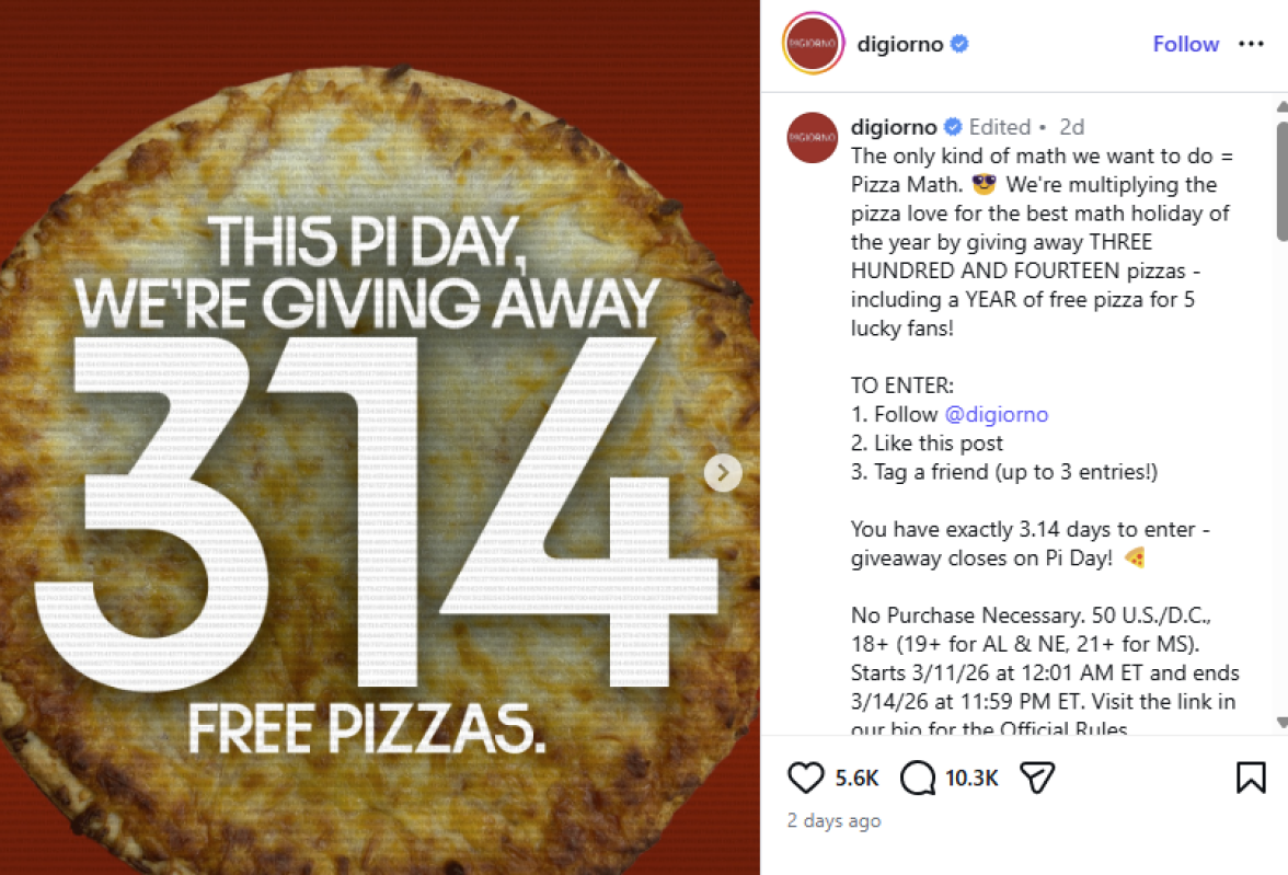 Enter DiGiorno Pi Day Instagram Sweepstakes – Win Free Pizzas