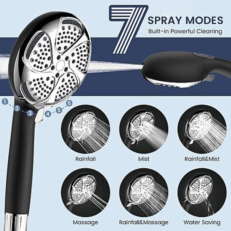 FEELSO 7‑Spray Filtered Shower Head with Handheld – High Pressure, Chlorine Removal, Anti‑Clog – $19.96