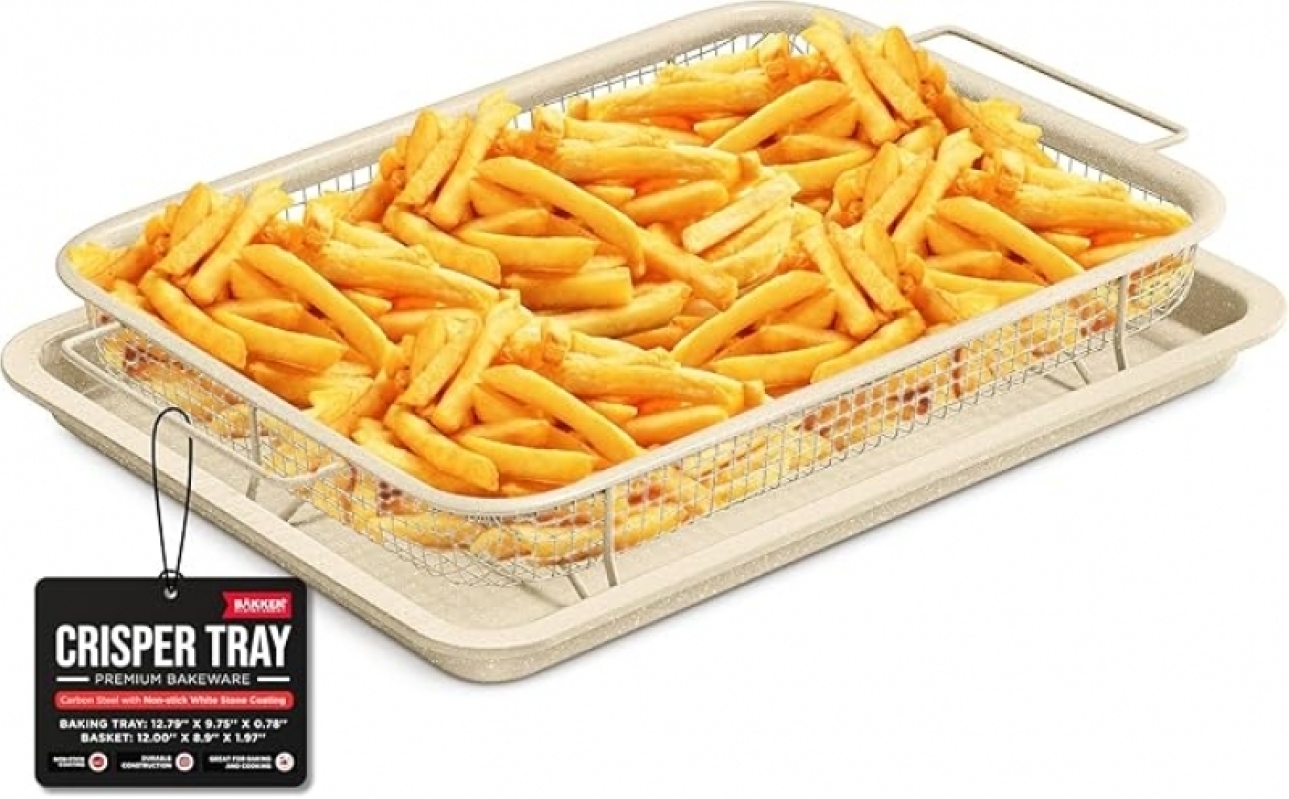 Bakken Swiss Crisper Tray 2‑Piece Set – White Marble – Non‑Stick, Healthy Oven Cooking – $7.83 (22% Off)