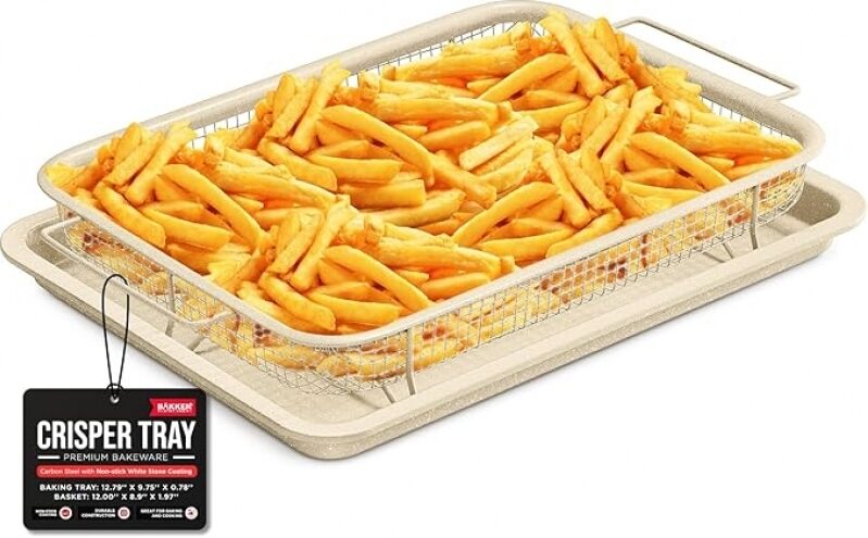 Bakken Swiss Crisper Tray 2‑Piece Set – White Marble – Non‑Stick, Healthy Oven Cooking – $7.83 (22% Off)