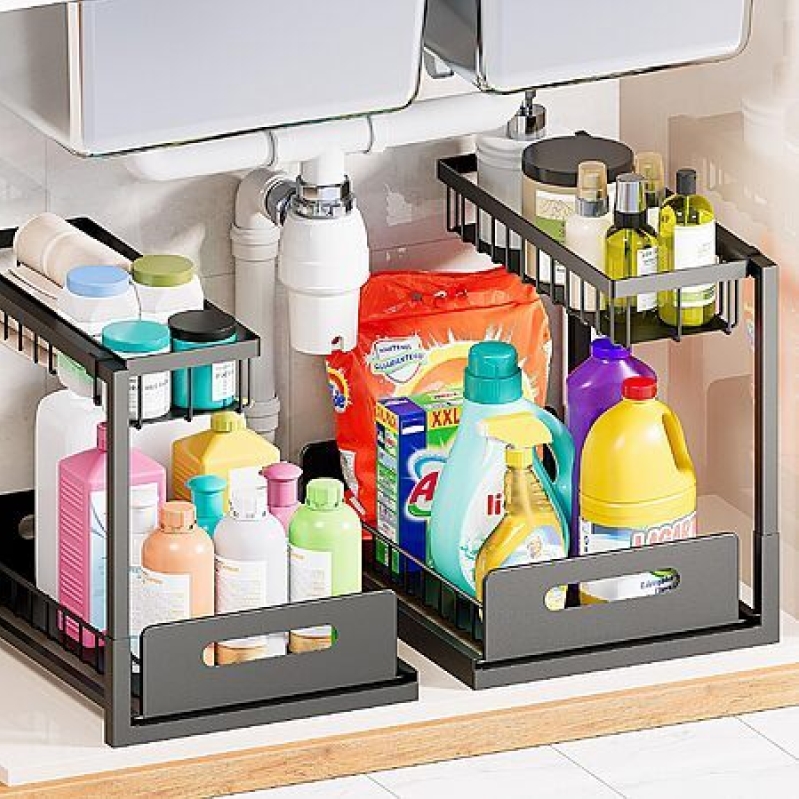 VUSIGN 2‑Pack Under Sink Organizer – 2‑Tier Steel Storage for Kitchen & Bath – $17.65 Deal