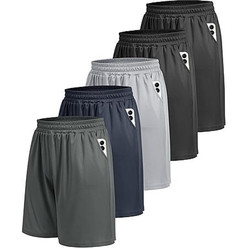 5‑Pack Men’s Gym Shorts with Pockets – Large Only, $20