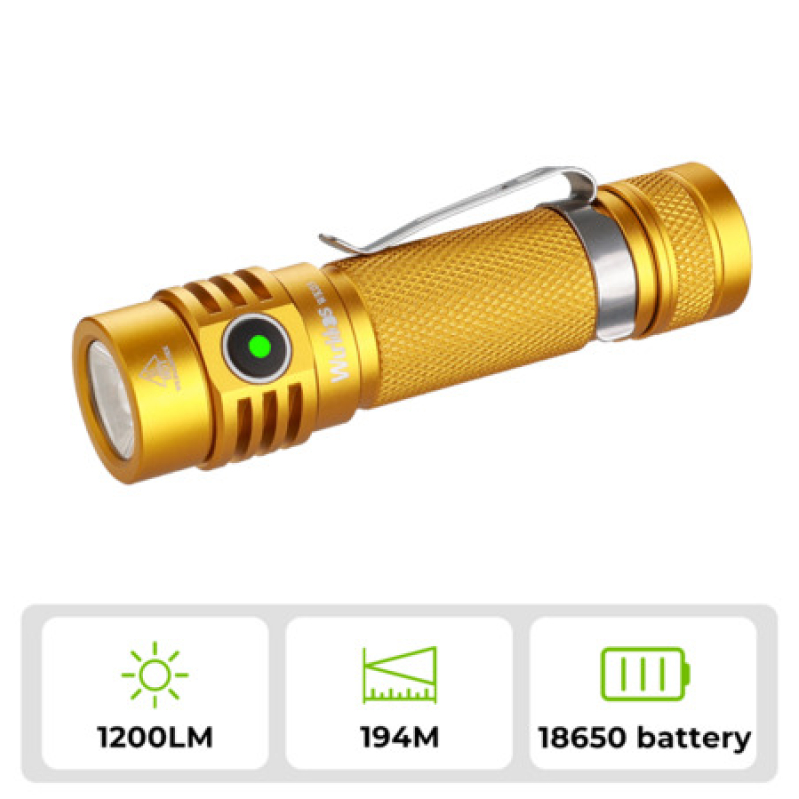 Wurkkos WK03 18650 Flashlight – 5000K Gold, IP68, USB‑C – $10.44 (5% Off)