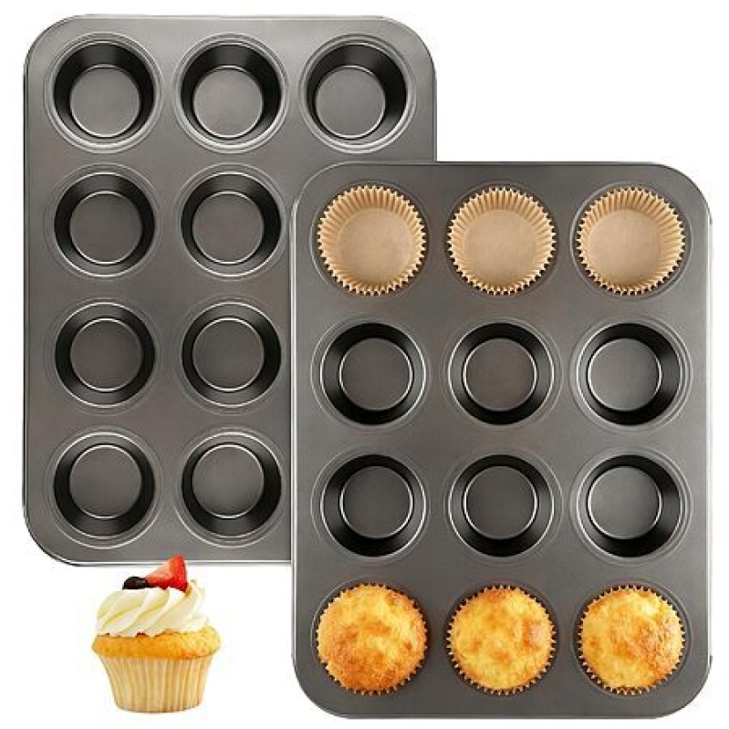 Artcochan 2‑Pack Muffin Pan Set – 12‑Cup Nonstick Carbon Steel + 100 Liners – $11.99