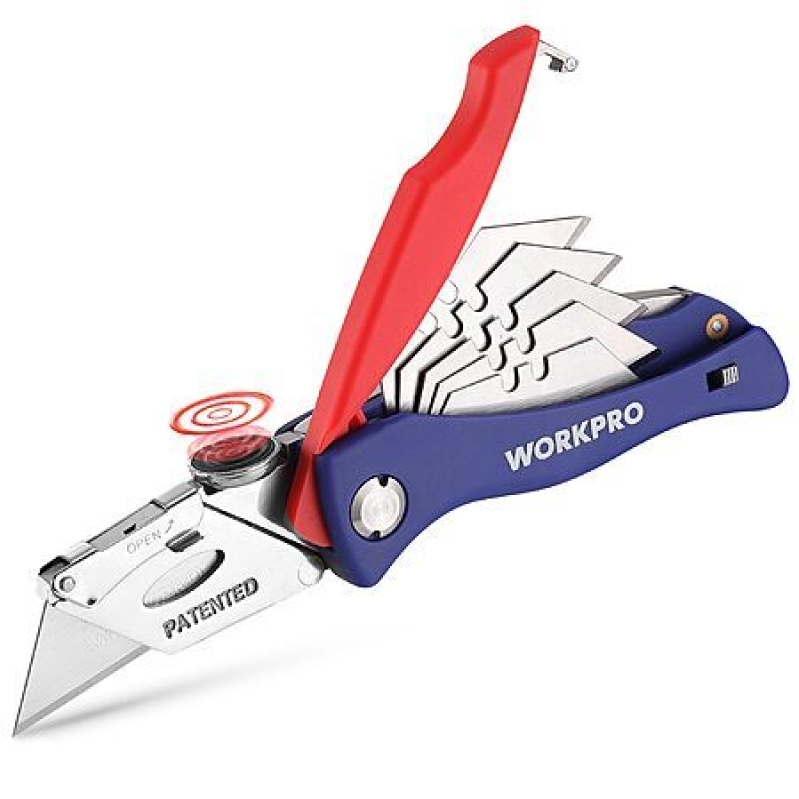 WORKPRO Folding Utility Knife – Quick‑Change Box Cutter with 5 Spare Blades – $8.99 Deal