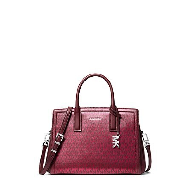 Michael Kors Laila Medium Satchel – Oxblood Nappa Leather, Silver‑Tone Hardware – Deal