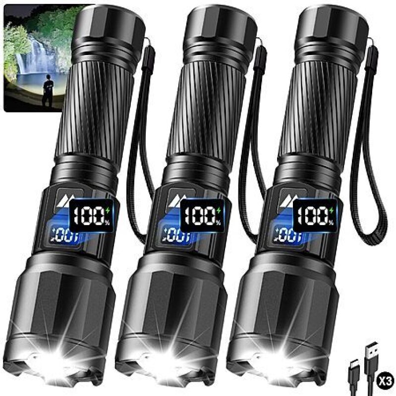 3‑Pack Rechargeable Tactical Flashlights – Super Bright LED, 15h Runtime, Waterproof – $19.99