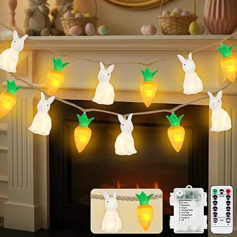 YIQU 10ft Easter Bunny & Carrot String Lights – 12 LEDs, 8 Modes – $10 Off with Coupon