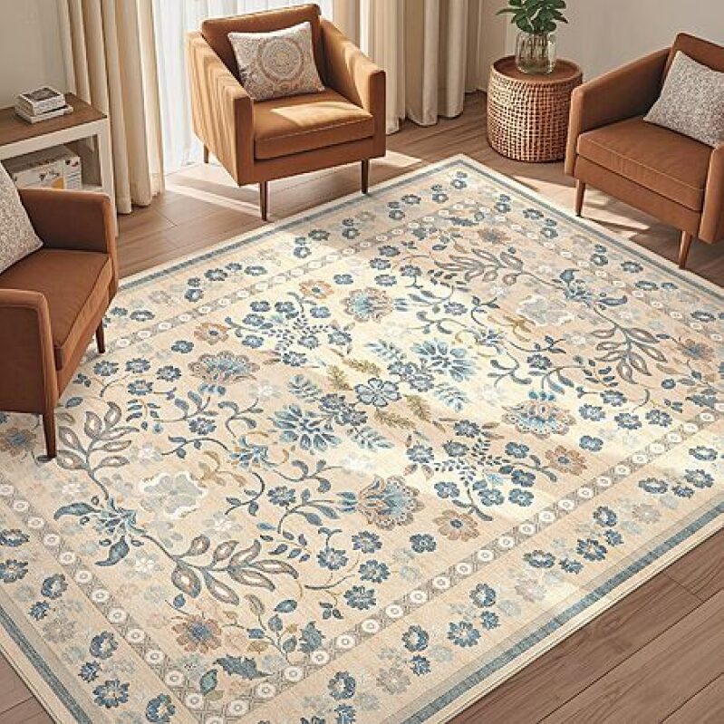 UERMEI 5x8 Washable Boho Vintage Floral Rug – $49.99 – Soft, Stain‑Resistant & Easy Care