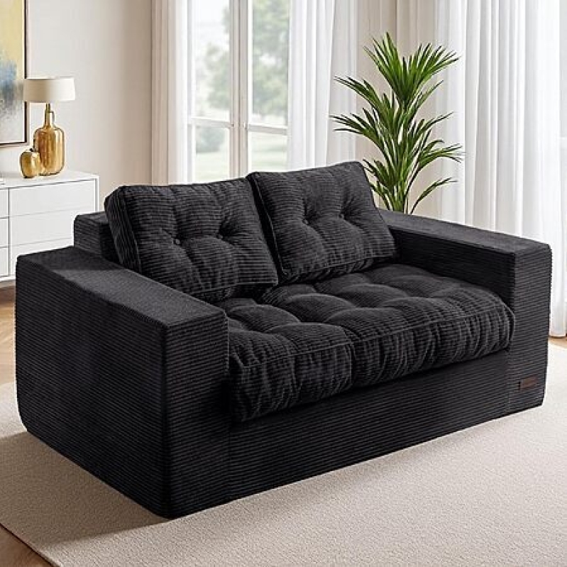 MAXYOYO Loveseat Sofa Couch – Upholstered Bean Bag Chair, Black – $148.98 Deal