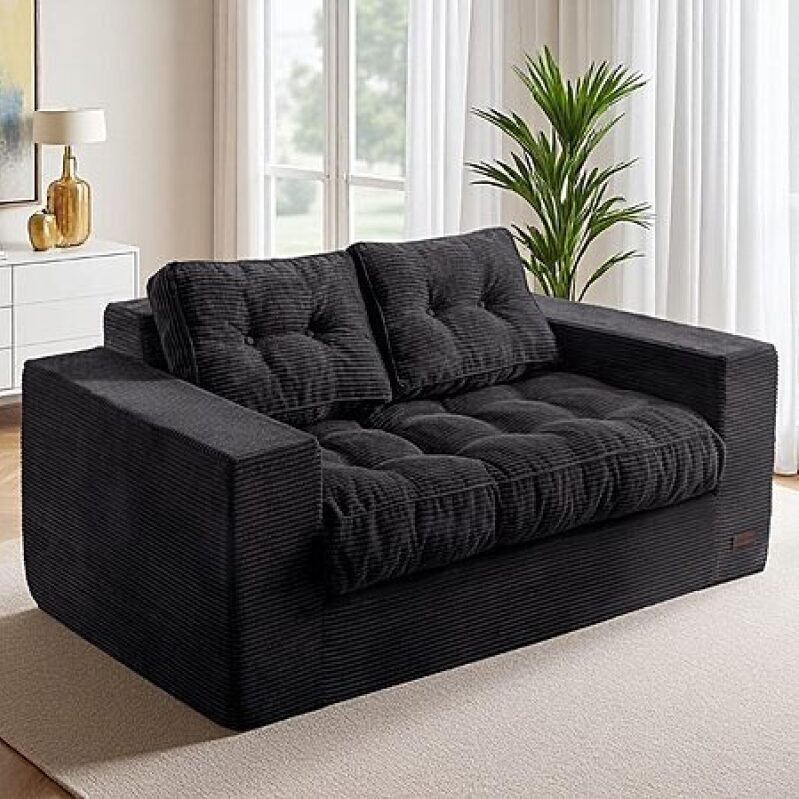 MAXYOYO Loveseat Sofa Couch – Upholstered Bean Bag Chair, Black – $148.98 Deal