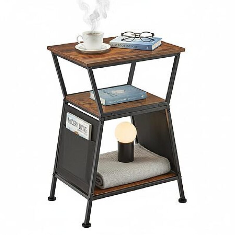 ZEXVIDA End Table with Storage Bag – Rustic Brown/Black – $16.99
