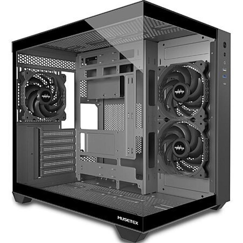 MUSETEX ATX Mid Tower PC Case – 3 Fans, 360mm Radiator Support, Full‑View Glass, Type‑C