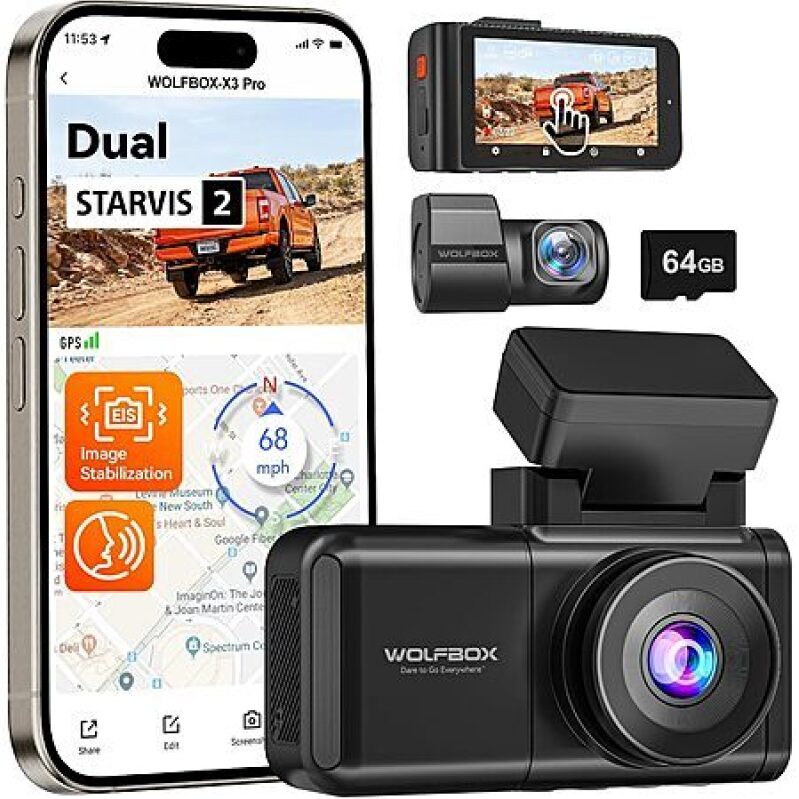 WOLFBOX X3 PRO 1440P Front & Rear Dash Cam – $120 Deal + Free Shipping