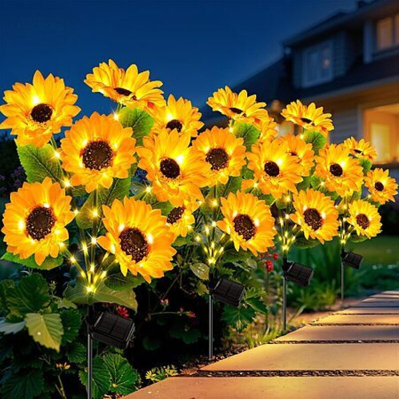 4-Pack Upgraded Solar Garden Lights – 24 Sunflower LEDs – $17.99 Deal
