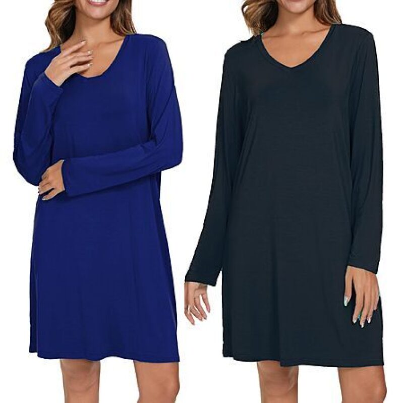 2-Pack Women’s Long Sleeve Cotton Nightgowns – Soft V‑Neck Sleepwear, $7.99 Deal