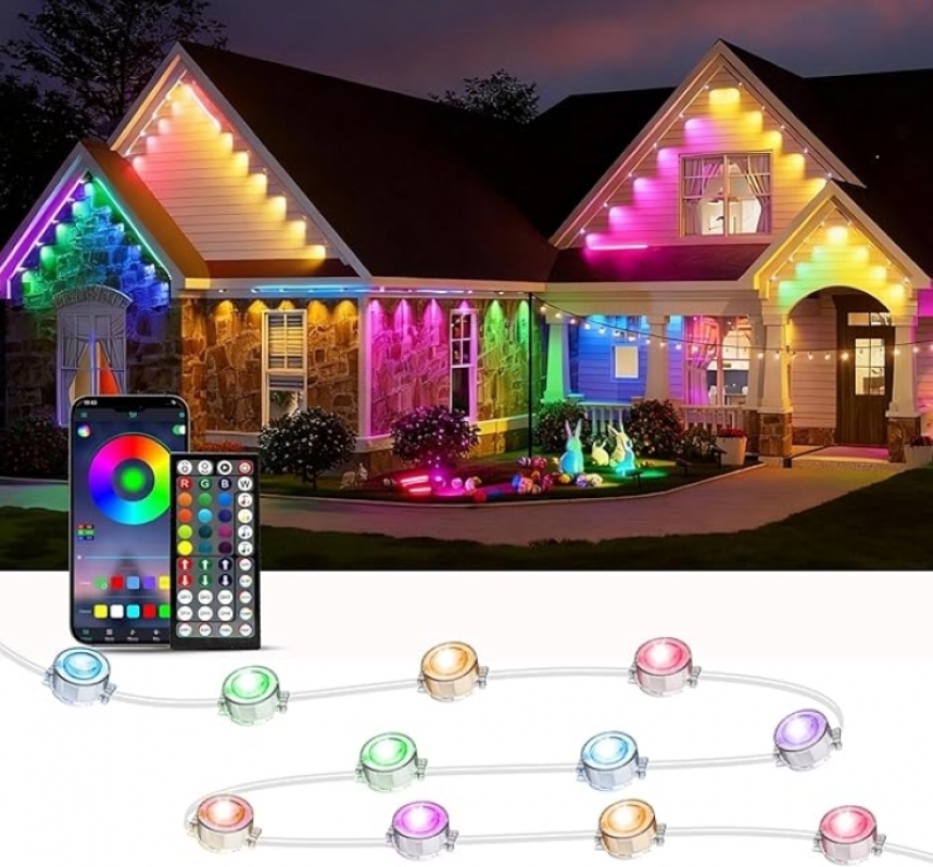 RGB 100FT Smart Outdoor LED Lights – Waterproof, Music Sync, App Control – $19.80 (34% Off)
